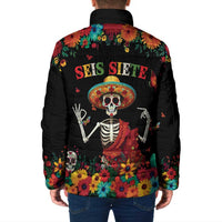 Seis Siete Dia de los Muertos Padded Jacket Mexican Funny 67 Calaca Skeleton Sombrero - Wonder Print Shop