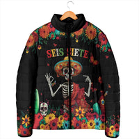 Seis Siete Dia de los Muertos Padded Jacket Mexican Funny 67 Calaca Skeleton Sombrero - Wonder Print Shop