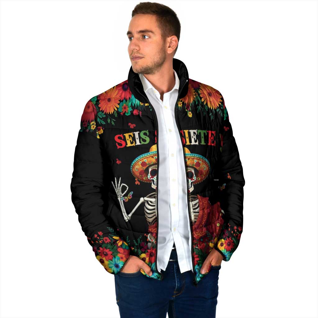 Seis Siete Dia de los Muertos Padded Jacket Mexican Funny 67 Calaca Skeleton Sombrero - Wonder Print Shop
