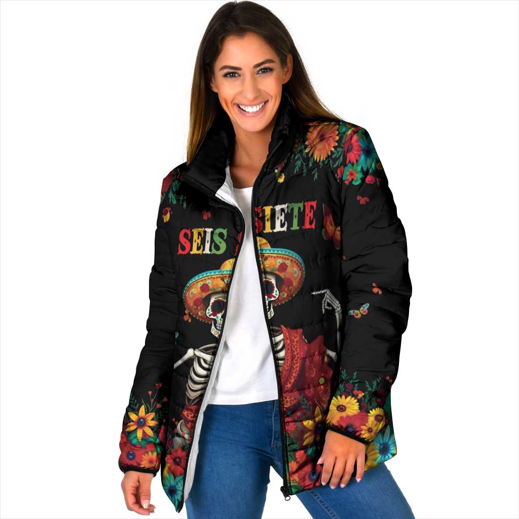 Seis Siete Dia de los Muertos Padded Jacket Mexican Funny 67 Calaca Skeleton Sombrero - Wonder Print Shop