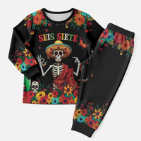 Seis Siete Dia de los Muertos Christmas Pajama Set Mexican Funny 67 Calaca Skeleton Sombrero - Wonder Print Shop