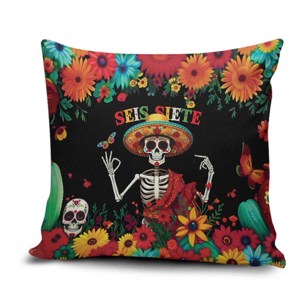 Seis Siete Dia de los Muertos Pillow Cover Mexican Funny 67 Calaca Skeleton Sombrero - Wonder Print Shop
