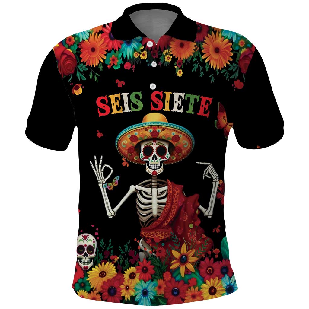 Seis Siete Dia de los Muertos Polo Shirt Mexican Funny 67 Calaca Skeleton Sombrero - Wonder Print Shop