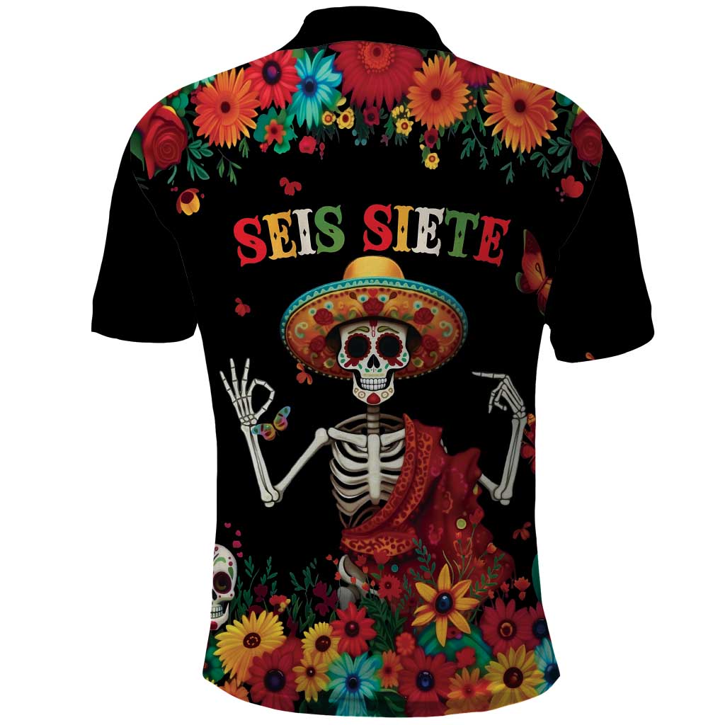 Seis Siete Dia de los Muertos Polo Shirt Mexican Funny 67 Calaca Skeleton Sombrero - Wonder Print Shop