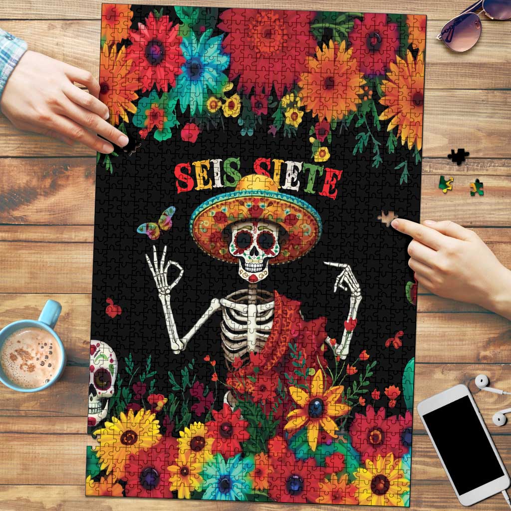 Seis Siete Dia de los Muertos Puzzle Mexican Funny 67 Calaca Skeleton Sombrero - Wonder Print Shop