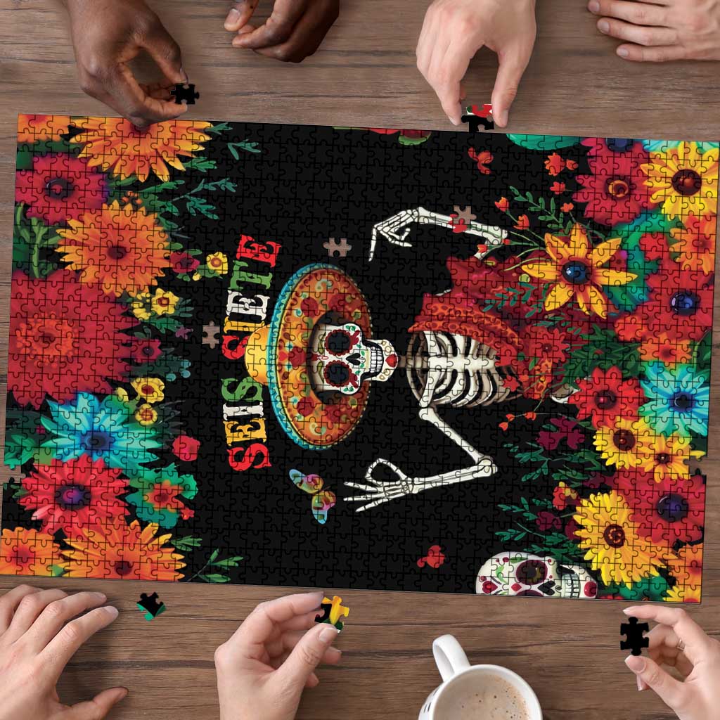 Seis Siete Dia de los Muertos Puzzle Mexican Funny 67 Calaca Skeleton Sombrero - Wonder Print Shop