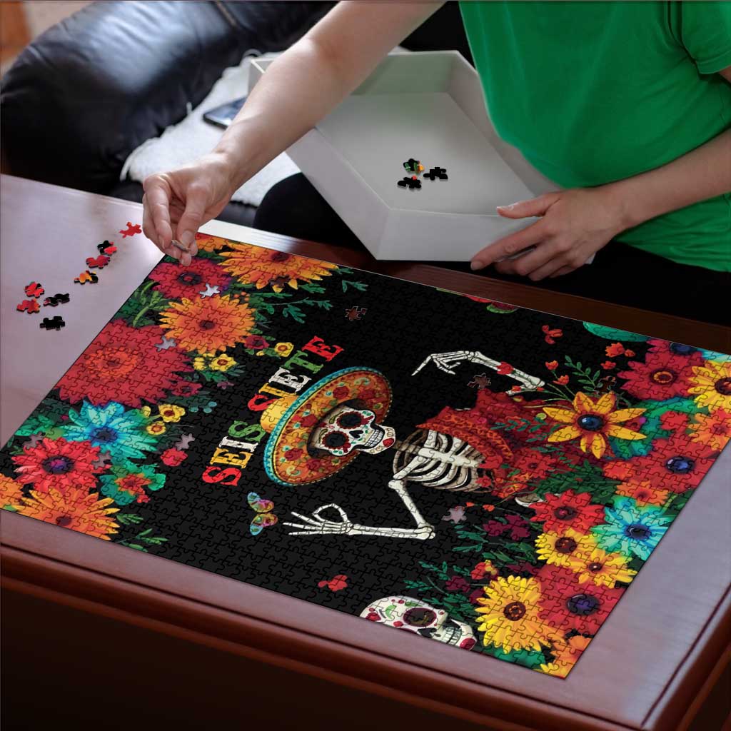 Seis Siete Dia de los Muertos Puzzle Mexican Funny 67 Calaca Skeleton Sombrero - Wonder Print Shop