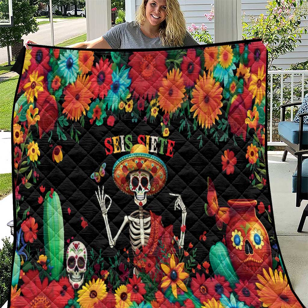 Seis Siete Dia de los Muertos Quilt Mexican Funny 67 Calaca Skeleton Sombrero - Wonder Print Shop