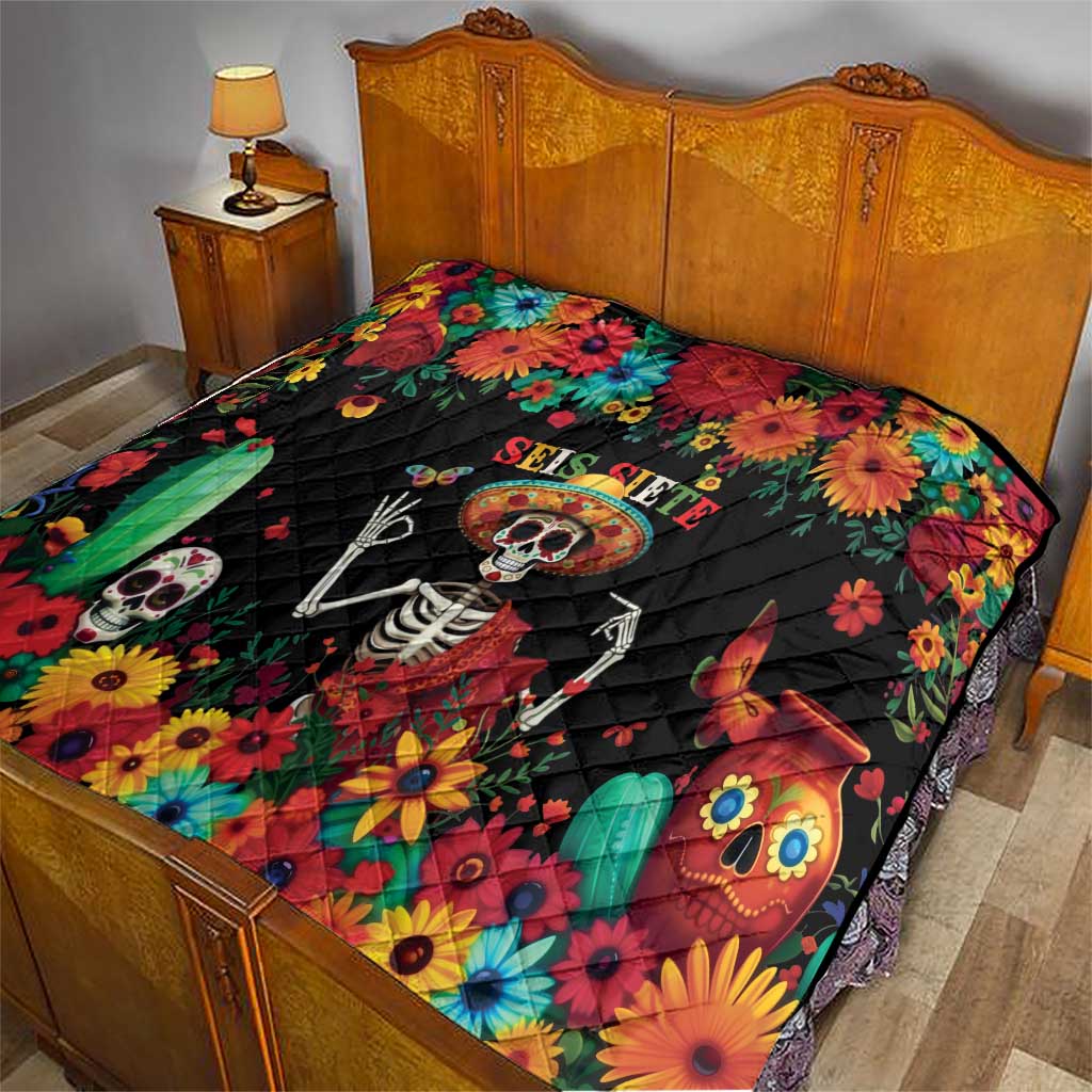 Seis Siete Dia de los Muertos Quilt Mexican Funny 67 Calaca Skeleton Sombrero - Wonder Print Shop