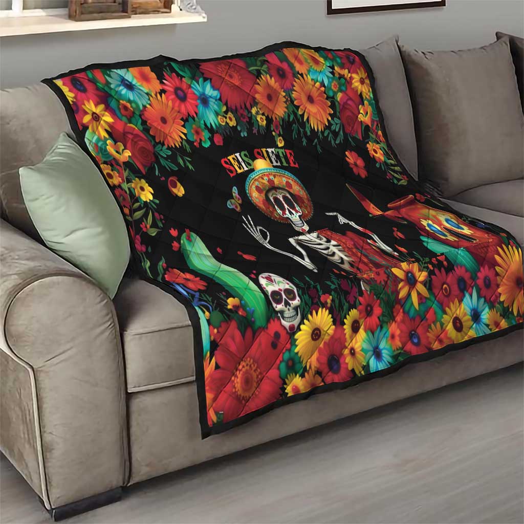 Seis Siete Dia de los Muertos Quilt Mexican Funny 67 Calaca Skeleton Sombrero - Wonder Print Shop