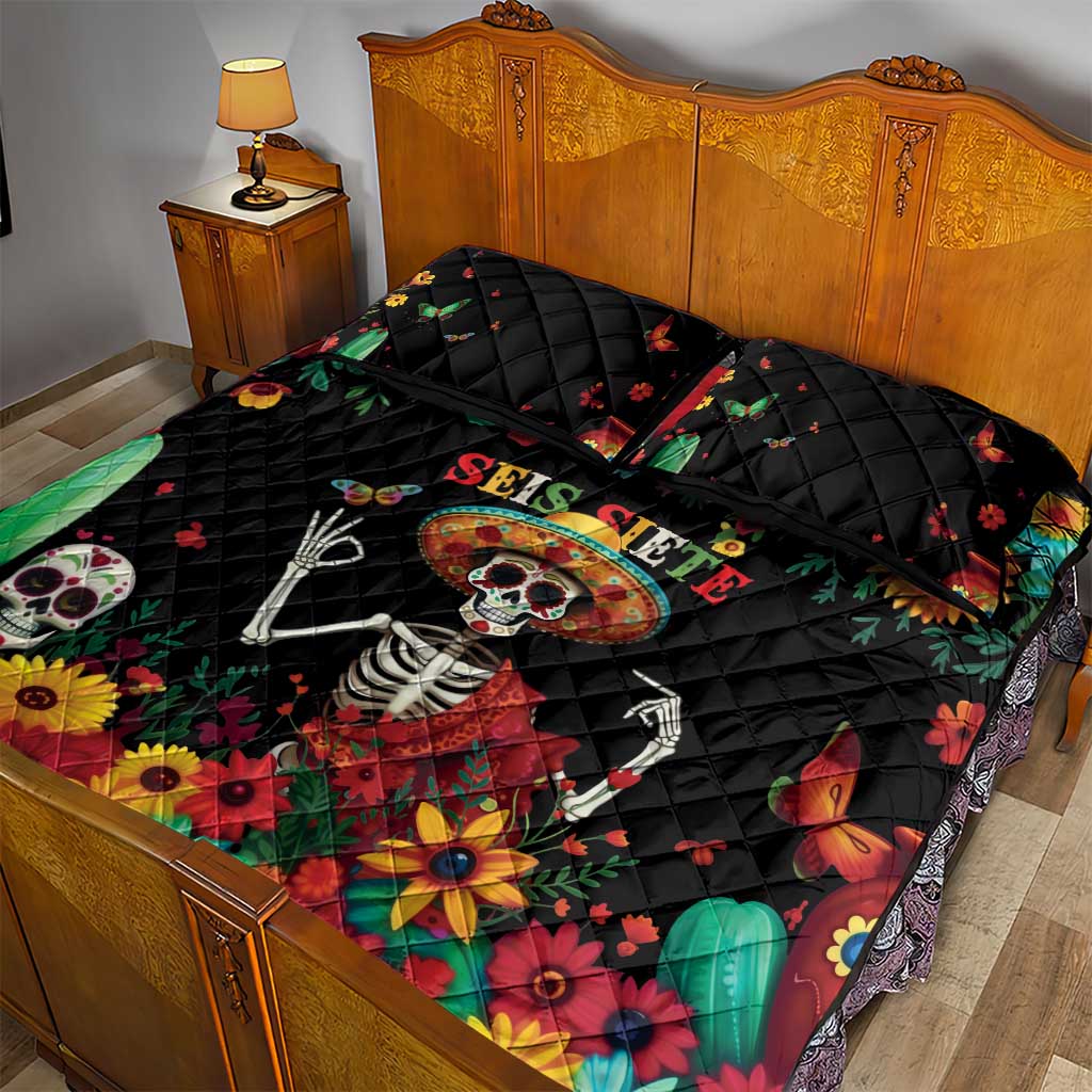 Seis Siete Dia de los Muertos Quilt Bed Set Mexican Funny 67 Calaca Skeleton Sombrero - Wonder Print Shop