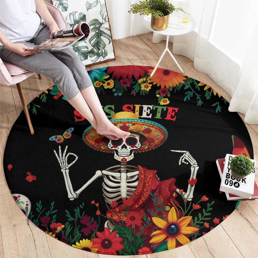 Seis Siete Dia de los Muertos Round Carpet Mexican Funny 67 Calaca Skeleton Sombrero - Wonder Print Shop