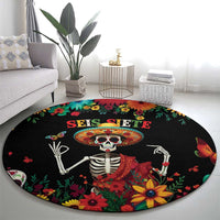 Seis Siete Dia de los Muertos Round Carpet Mexican Funny 67 Calaca Skeleton Sombrero - Wonder Print Shop