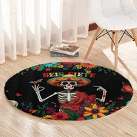 Seis Siete Dia de los Muertos Round Carpet Mexican Funny 67 Calaca Skeleton Sombrero - Wonder Print Shop