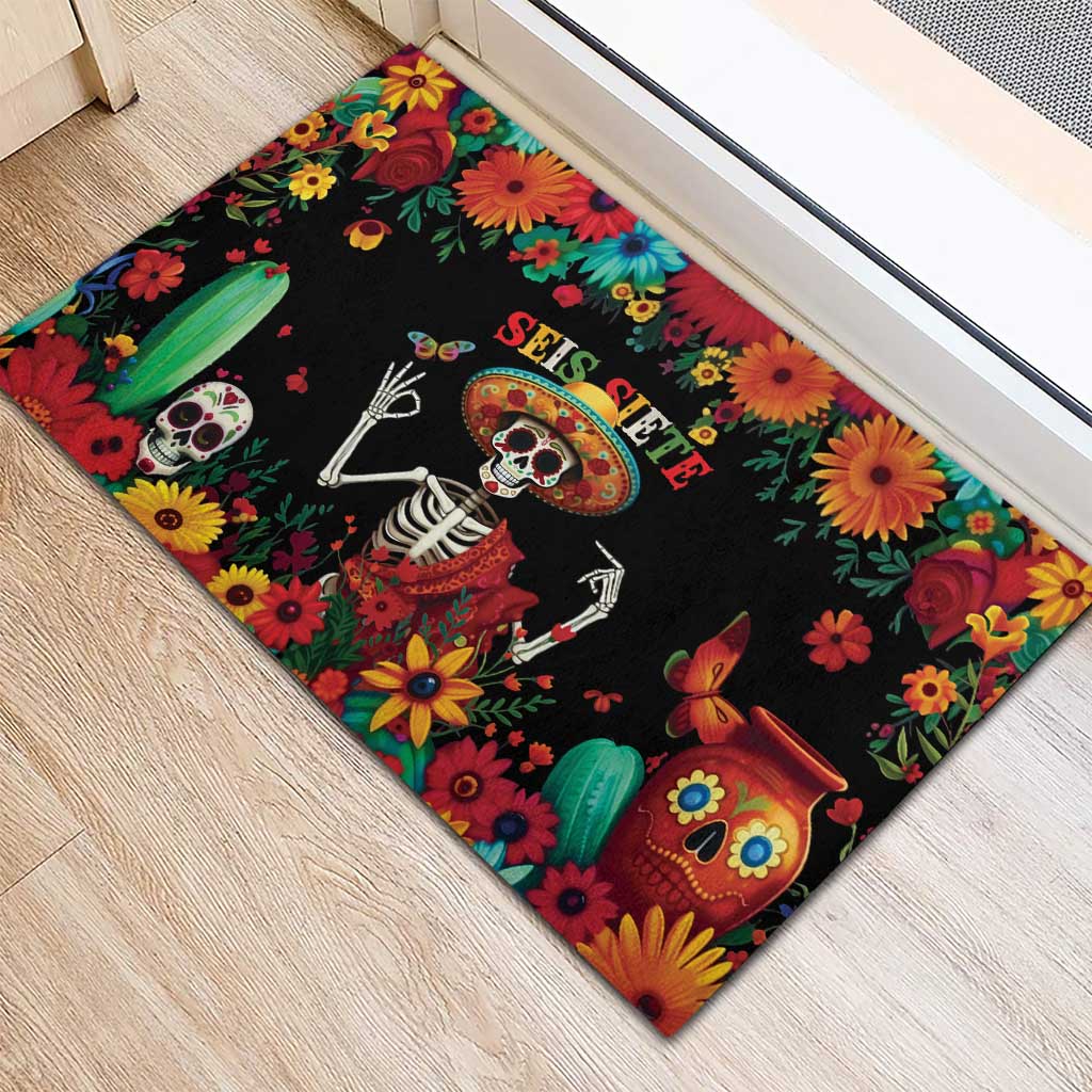 Seis Siete Dia de los Muertos Rubber Doormat Mexican Funny 67 Calaca Skeleton Sombrero - Wonder Print Shop