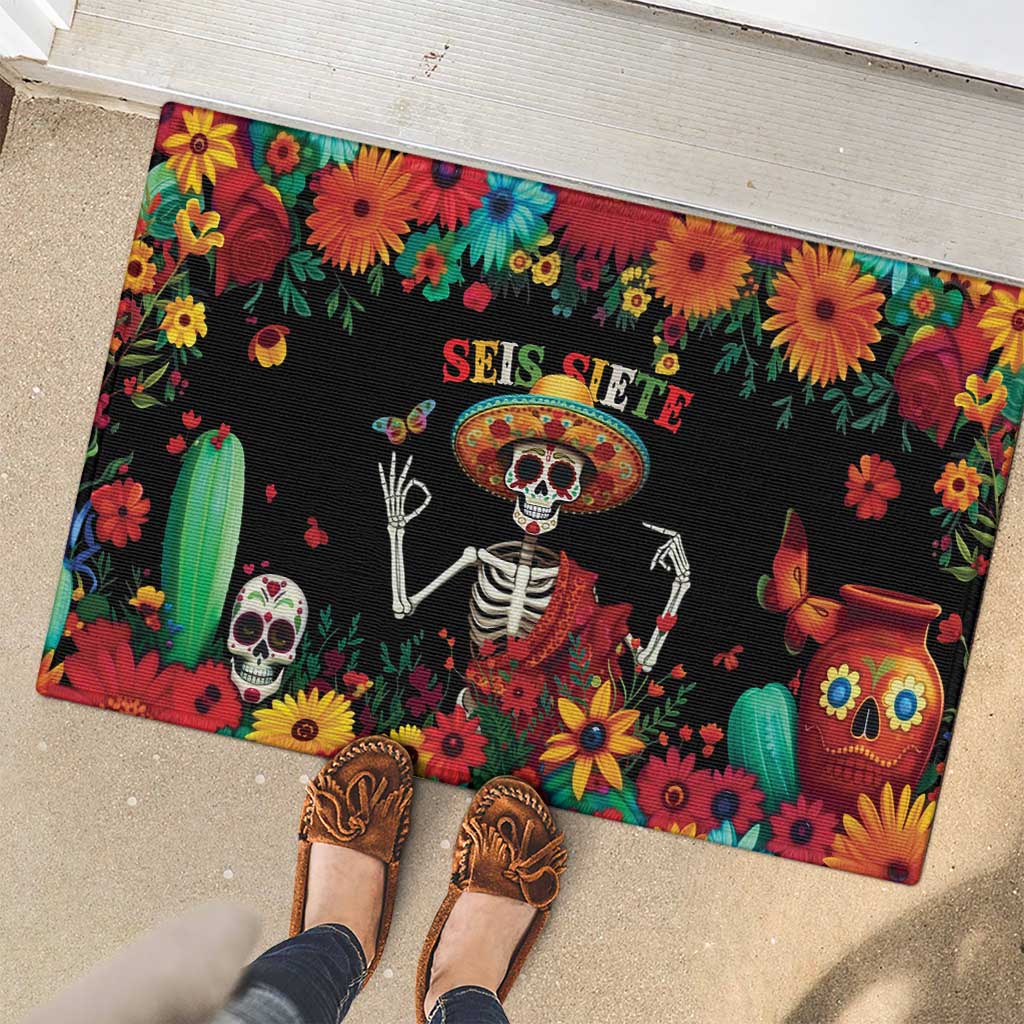Seis Siete Dia de los Muertos Rubber Doormat Mexican Funny 67 Calaca Skeleton Sombrero - Wonder Print Shop