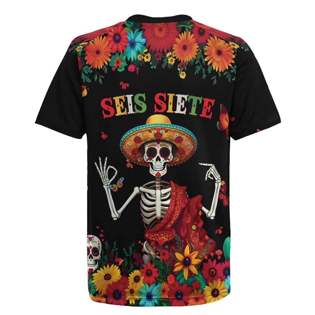 Seis Siete Dia de los Muertos Rugby Jersey Mexican Funny 67 Calaca Skeleton Sombrero - Wonder Print Shop