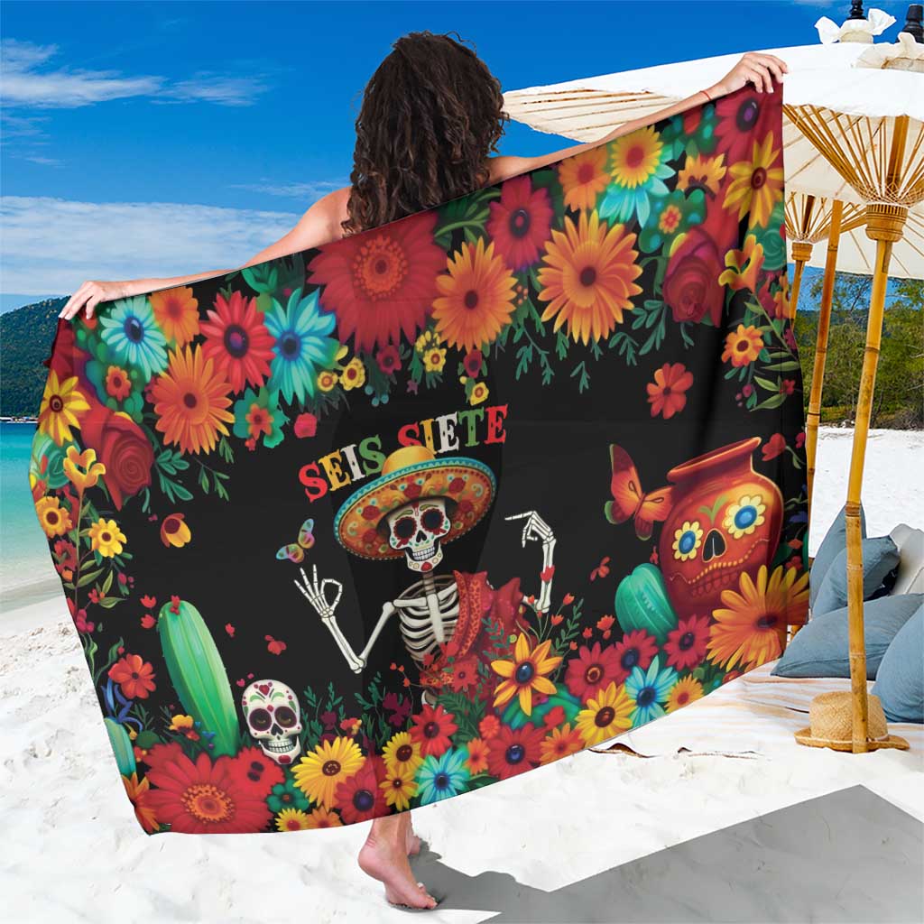 Seis Siete Dia de los Muertos Sarong Mexican Funny 67 Calaca Skeleton Sombrero - Wonder Print Shop