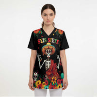 Seis Siete Dia de los Muertos Scrub Top Mexican Funny 67 Calaca Skeleton Sombrero - Wonder Print Shop