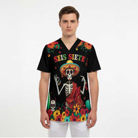 Seis Siete Dia de los Muertos Scrub Top Mexican Funny 67 Calaca Skeleton Sombrero - Wonder Print Shop