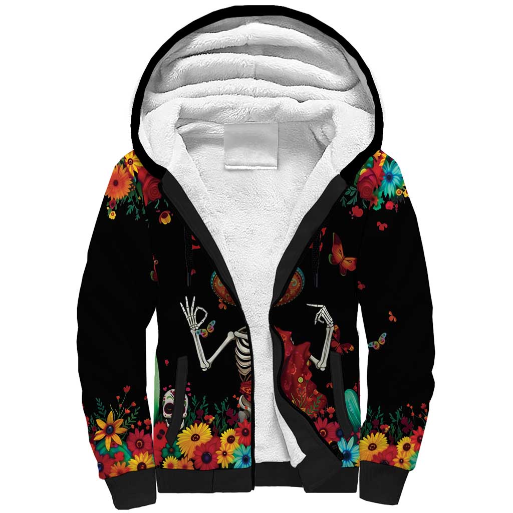 Seis Siete Dia de los Muertos Sherpa Hoodie Mexican Funny 67 Calaca Skeleton Sombrero - Wonder Print Shop