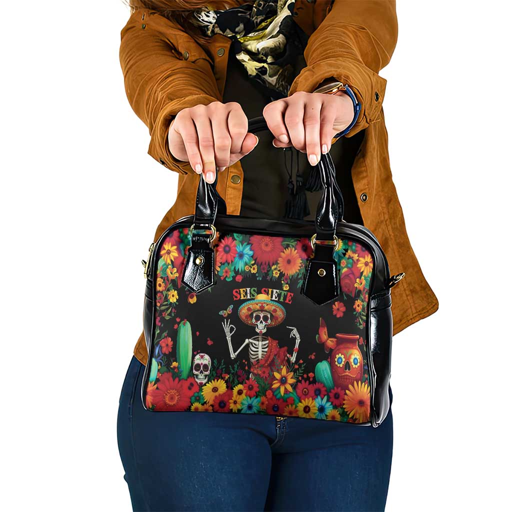 Seis Siete Dia de los Muertos Shoulder Handbag Mexican Funny 67 Calaca Skeleton Sombrero - Wonder Print Shop