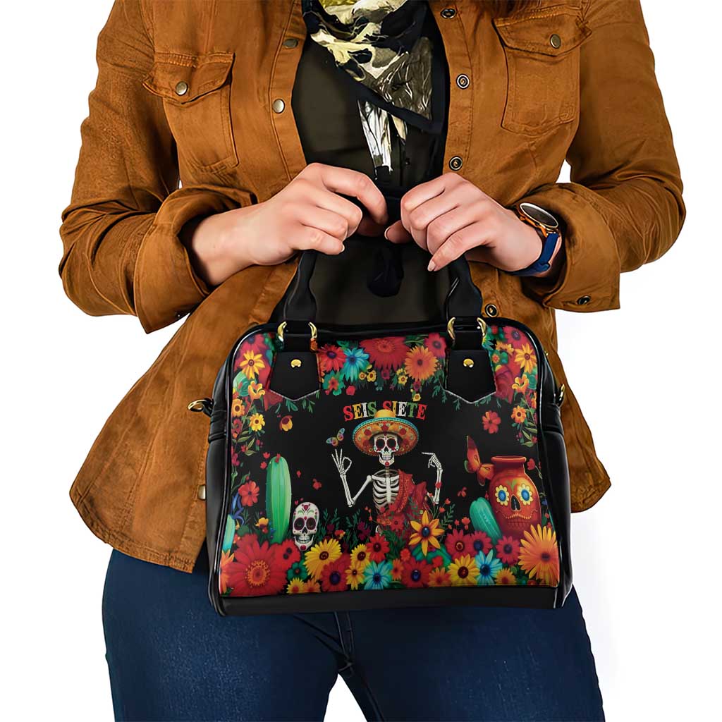 Seis Siete Dia de los Muertos Shoulder Handbag Mexican Funny 67 Calaca Skeleton Sombrero - Wonder Print Shop