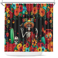 Seis Siete Dia de los Muertos Shower Curtain Mexican Funny 67 Calaca Skeleton Sombrero - Wonder Print Shop
