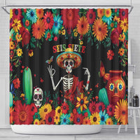 Seis Siete Dia de los Muertos Shower Curtain Mexican Funny 67 Calaca Skeleton Sombrero - Wonder Print Shop
