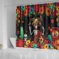 Seis Siete Dia de los Muertos Shower Curtain Mexican Funny 67 Calaca Skeleton Sombrero - Wonder Print Shop