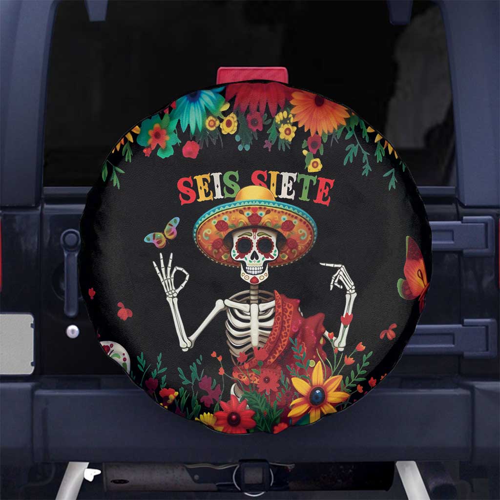 Seis Siete Dia de los Muertos Spare Tire Cover Mexican Funny 67 Calaca Skeleton Sombrero - Wonder Print Shop