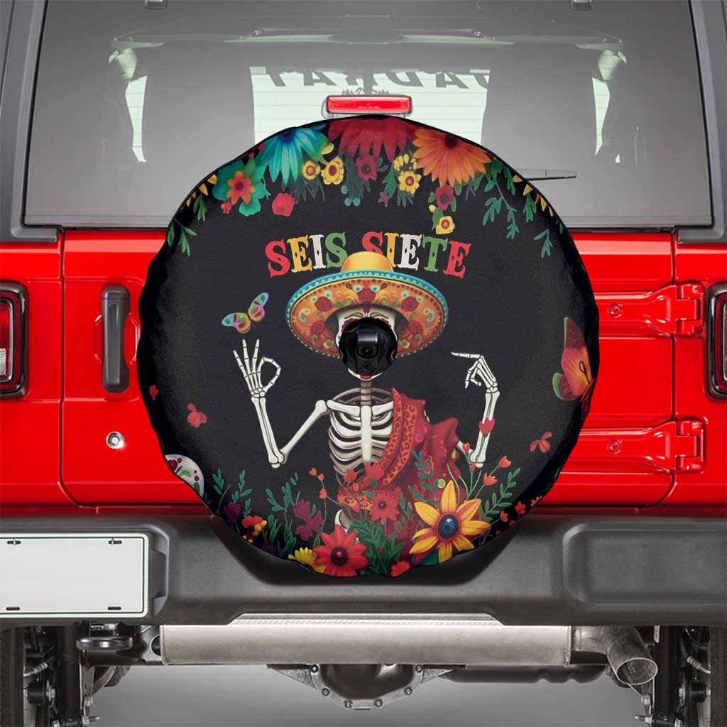 Seis Siete Dia de los Muertos Spare Tire Cover Mexican Funny 67 Calaca Skeleton Sombrero - Wonder Print Shop