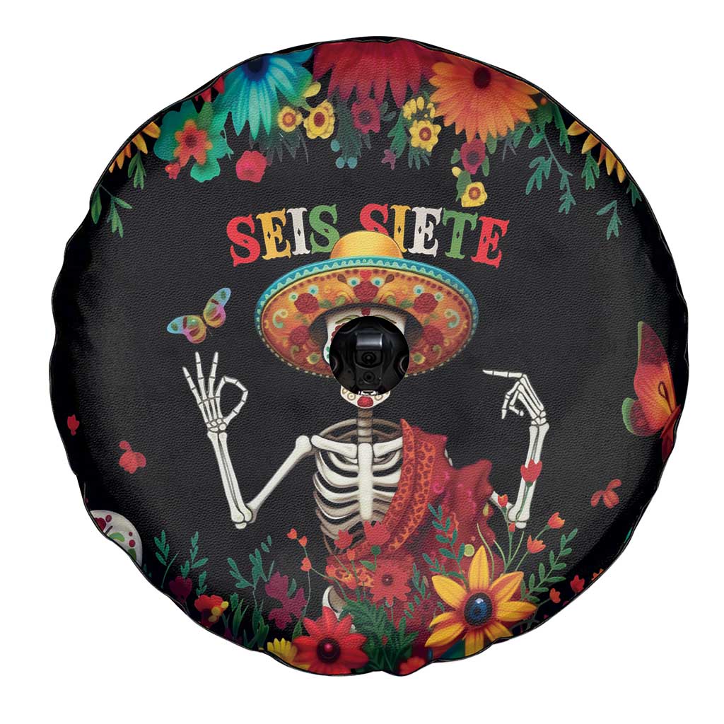 Seis Siete Dia de los Muertos Spare Tire Cover Mexican Funny 67 Calaca Skeleton Sombrero - Wonder Print Shop