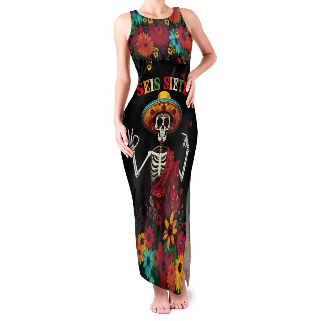 Seis Siete Dia de los Muertos Tank Maxi Dress Mexican Funny 67 Calaca Skeleton Sombrero - Wonder Print Shop