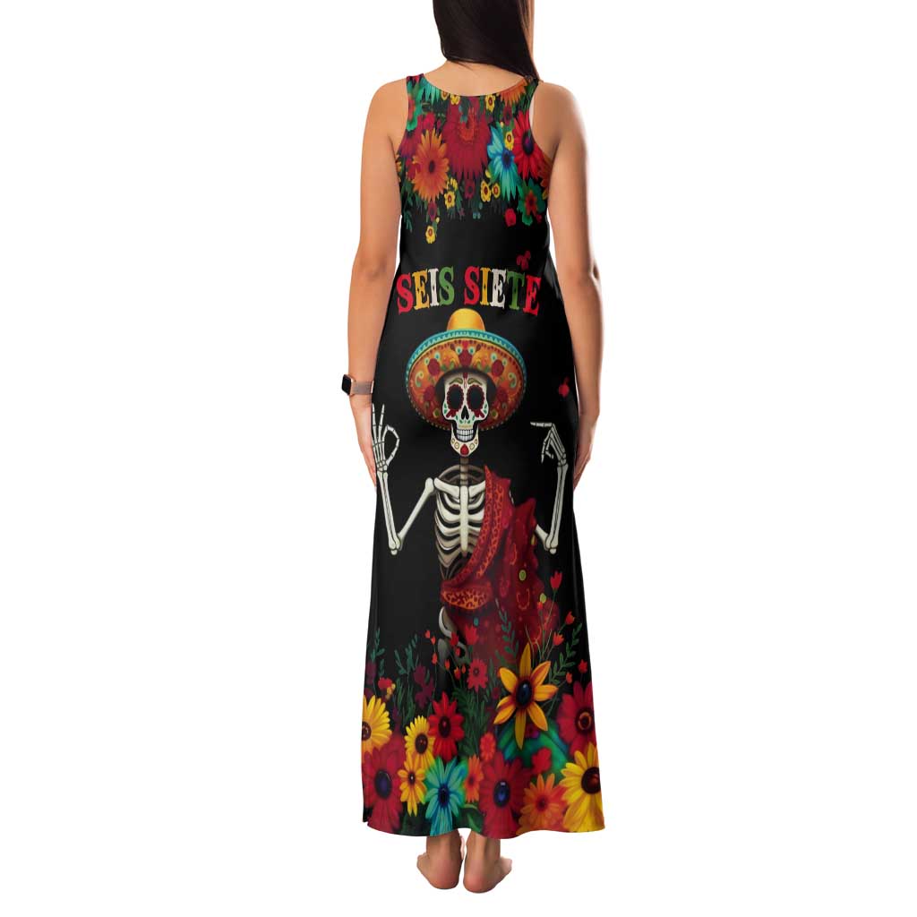 Seis Siete Dia de los Muertos Tank Maxi Dress Mexican Funny 67 Calaca Skeleton Sombrero - Wonder Print Shop