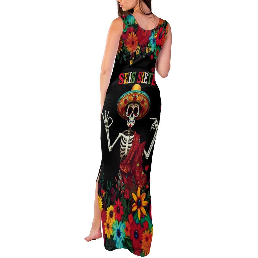 Seis Siete Dia de los Muertos Tank Maxi Dress Mexican Funny 67 Calaca Skeleton Sombrero - Wonder Print Shop