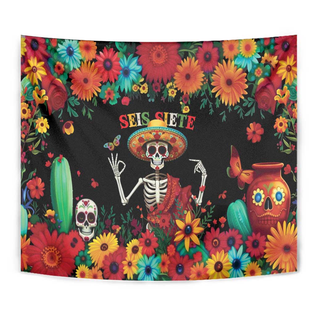 Seis Siete Dia de los Muertos Tapestry Mexican Funny 67 Calaca Skeleton Sombrero - Wonder Print Shop