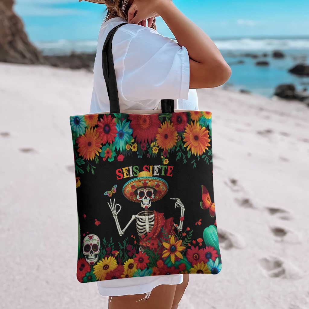 Seis Siete Dia de los Muertos Tote Bag Mexican Funny 67 Calaca Skeleton Sombrero - Wonder Print Shop
