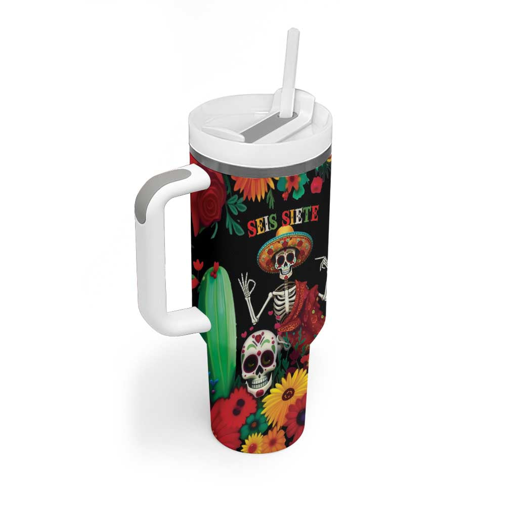 Seis Siete Dia de los Muertos Tumbler With Handle Mexican Funny 67 Calaca Skeleton Sombrero - Wonder Print Shop