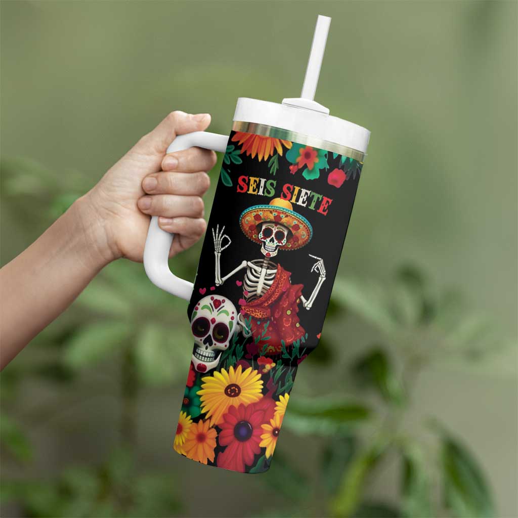 Seis Siete Dia de los Muertos Tumbler With Handle Mexican Funny 67 Calaca Skeleton Sombrero - Wonder Print Shop