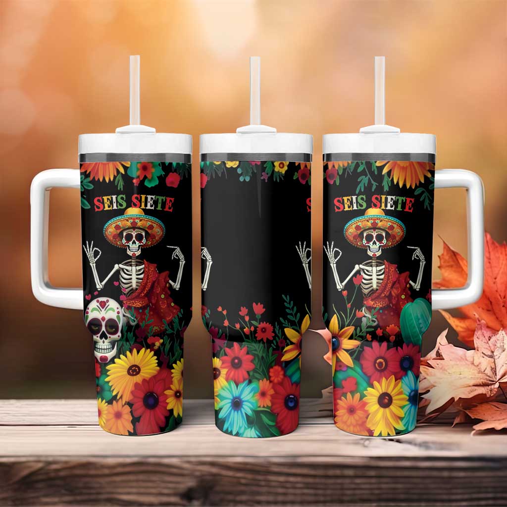 Seis Siete Dia de los Muertos Tumbler With Handle Mexican Funny 67 Calaca Skeleton Sombrero - Wonder Print Shop