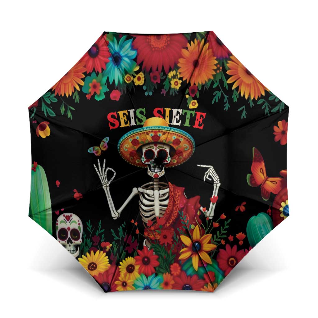 Seis Siete Dia de los Muertos Umbrella Mexican Funny 67 Calaca Skeleton Sombrero - Wonder Print Shop