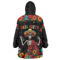 Seis Siete Dia de los Muertos Wearable Blanket Hoodie Mexican Funny 67 Calaca Skeleton Sombrero - Wonder Print Shop