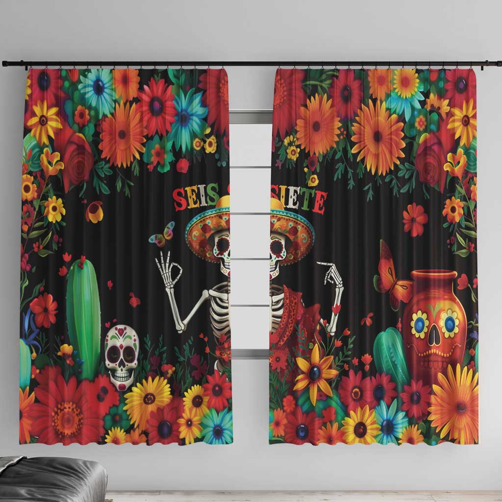 Seis Siete Dia de los Muertos Window Curtain Mexican Funny 67 Calaca Skeleton Sombrero - Wonder Print Shop