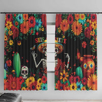 Seis Siete Dia de los Muertos Window Curtain Mexican Funny 67 Calaca Skeleton Sombrero - Wonder Print Shop