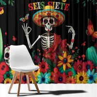 Seis Siete Dia de los Muertos Window Curtain Mexican Funny 67 Calaca Skeleton Sombrero - Wonder Print Shop