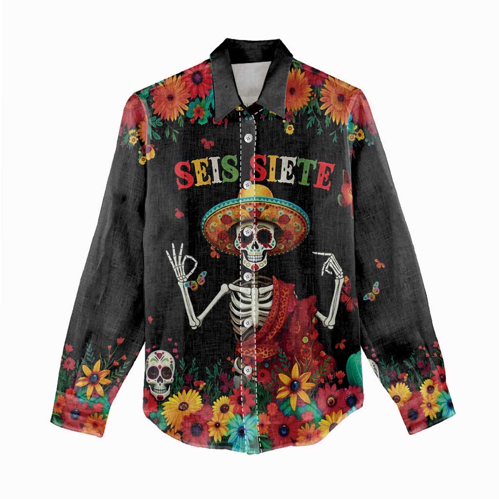 Seis Siete Dia de los Muertos Women Casual Shirt Mexican Funny 67 Calaca Skeleton Sombrero - Wonder Print Shop