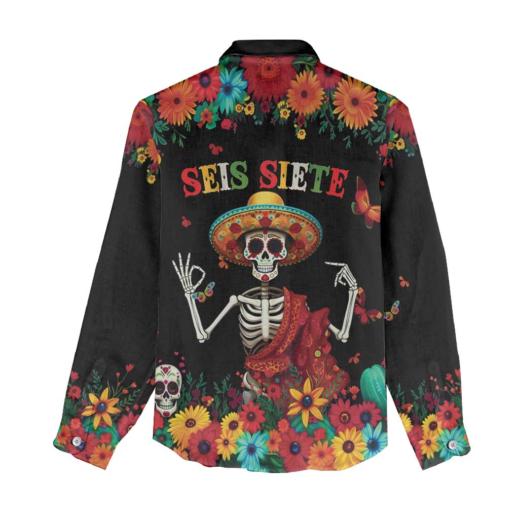 Seis Siete Dia de los Muertos Women Casual Shirt Mexican Funny 67 Calaca Skeleton Sombrero - Wonder Print Shop