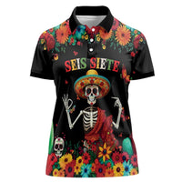 Seis Siete Dia de los Muertos Women Polo Shirt Mexican Funny 67 Calaca Skeleton Sombrero - Wonder Print Shop