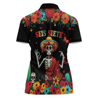 Seis Siete Dia de los Muertos Women Polo Shirt Mexican Funny 67 Calaca Skeleton Sombrero - Wonder Print Shop